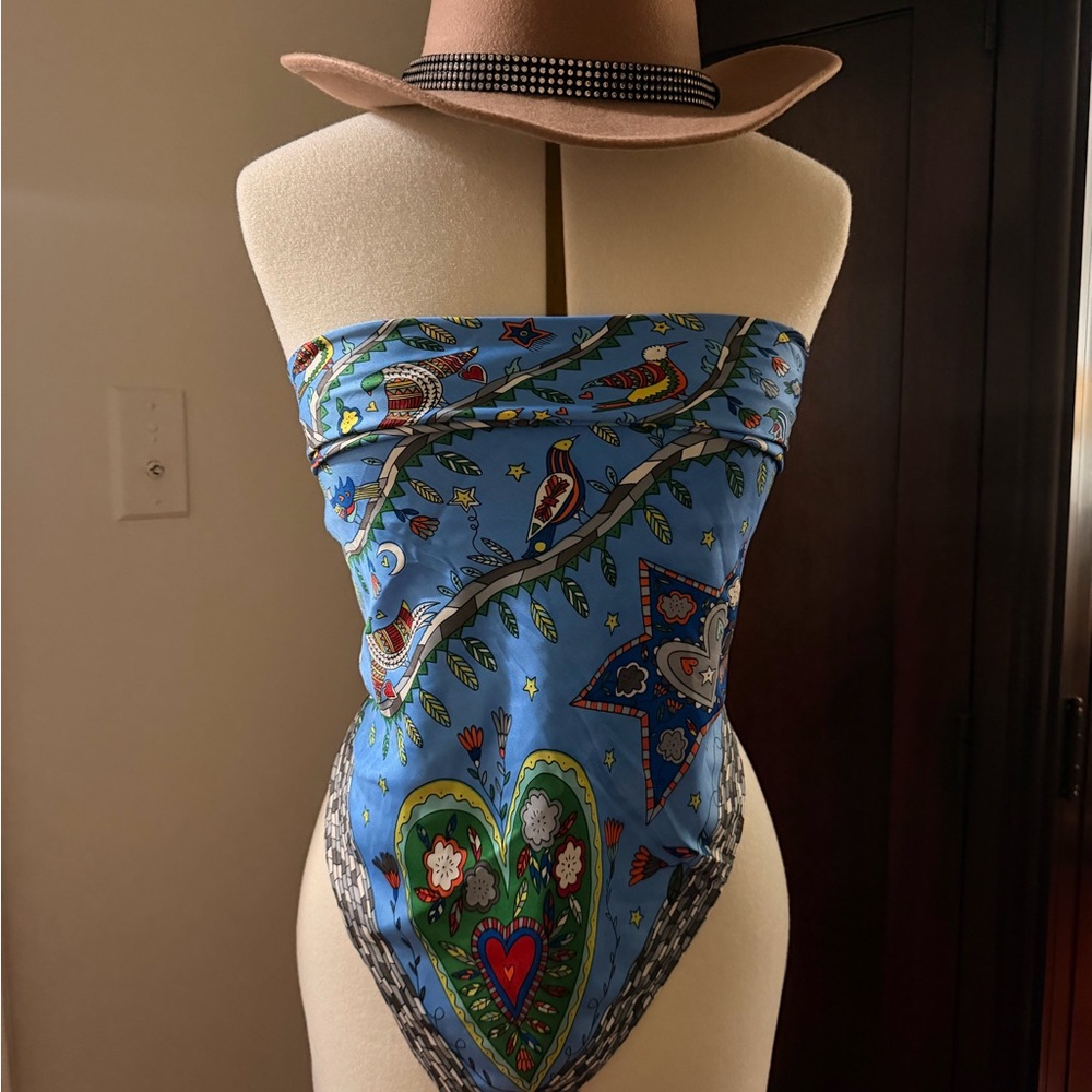 Blue Paisley Heart Bandana Top